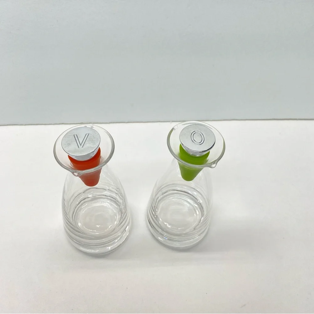Oil & Vinegar Dispenser Set Double Sided Pour W/ Red & Green Rubber Stoppers